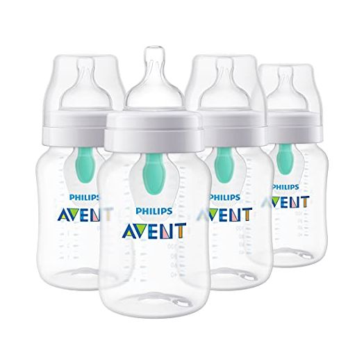 Philips AVENT Anti-Colic Baby Bottles with AirFree Vent, 4oz, 4pk, Clear, SCY701/04