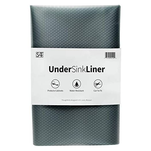 S&T INC. Under Sink Mat, Water-Resistant and Non Adhesive Plastic Shelf Liner, Charcoal, 24 in. x 48 in.