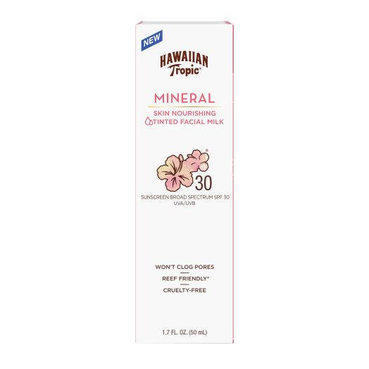 Hawaiian Tropic Skin Nourishing Tinted Facial Milk Mineral Sunscreen 1.7 Oz, SPF 30, Won't Clog Pores, Cruelty Free