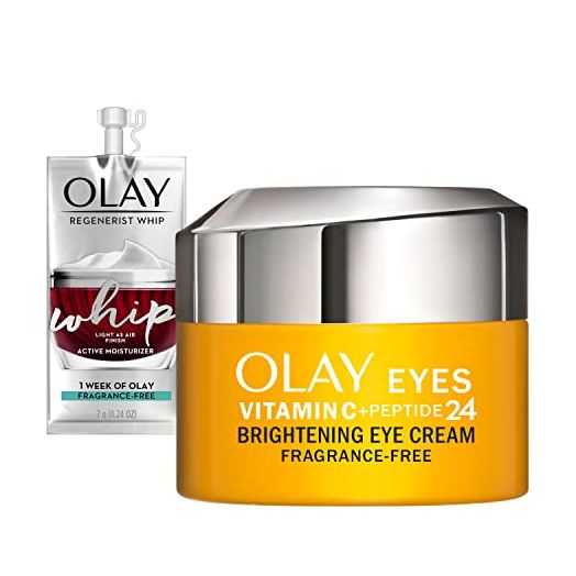 Olay Vitamin C + Peptide 24 Eye Cream, Fragrance-Free, 0.5 oz + Whip Face Moisturizer Travel/Trial Size Gift Set
