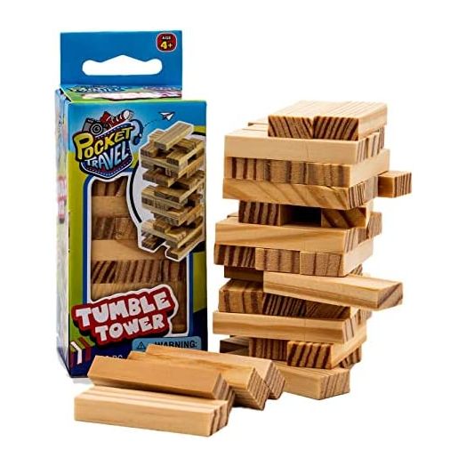 JARU. Real Wood Mini Tumble Tower Classic Game, Travel Size 4 Inch (1 Set)