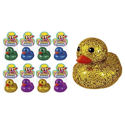 Glitter Rubber Ducks Metallic Colors 3" (8 Unit Assorted) Rubber Duckies Fidget Toy for Kids, Sensory Play, Stress Relief, Stocking Stuffers, Supplies Pinata Filler in Bulk. Plus Sticker. 4343-8s