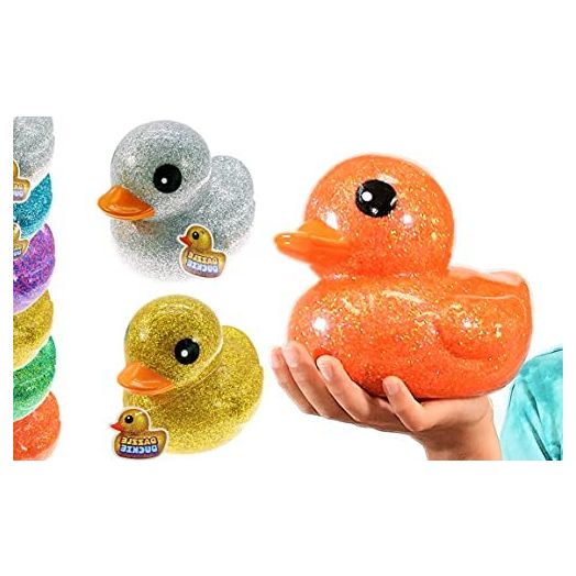 Giant Glitter Rubber Ducks Metallic Colors 7" (2 Ducks Assorted) Rubber Duckies Fidget Toy for Kids, Sensory Play Stress Relief Stocking Stuffers Supplies Pinata Filler in Bulk. Plus Sticker. 4346-2s
