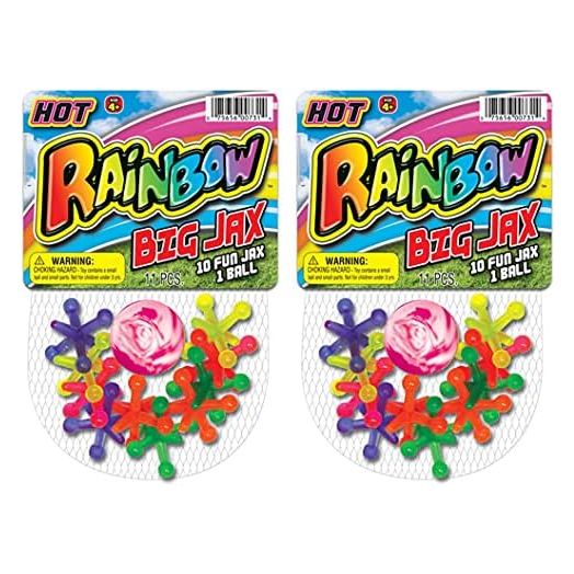 JA-RU Rainbow Jax Toy Set (2 Pack) Big Plastic Jacks Game with Ball for Kids and Adults. Neon Colored Toy Jacks. Fun Vintage Retro Toy. Stocking Stuffers Party Favor Birthday Gifts Bulk. 731-2s