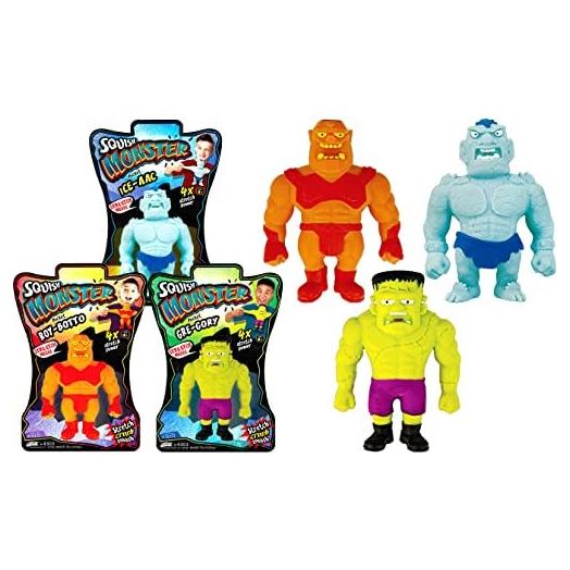JA-RU Stretchy Monster Toy 3.5" Tall (3 Monsters Assorted) Halloween Action Figures Squish Pull Fidget Toy Stretching 400% his Size Anxiety Calming Stress Toy for Kid & Boy Toys Party Favor 4303-3s