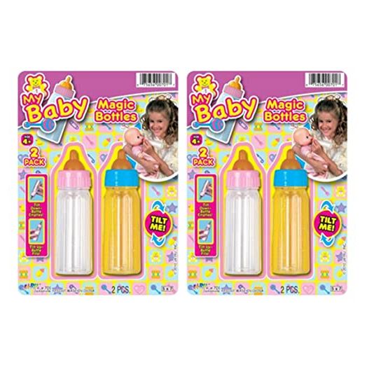 JA-RU Magic Baby Doll Bottles (2 Packs of 2 Bottles) Milk Bottle and Juice Bottle, Baby Doll Accessories. Set with 2 Bottles. 701-2