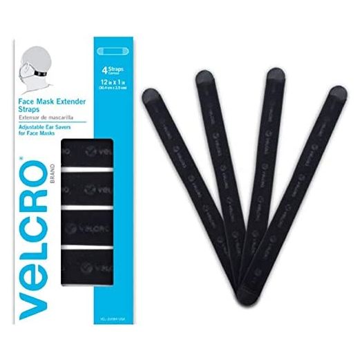 VELCRO Brand Face Mask Extender Straps 4pk Black, 12” x 1” Comfortable and Adjustable Ear Savers, VEL-30084-USA