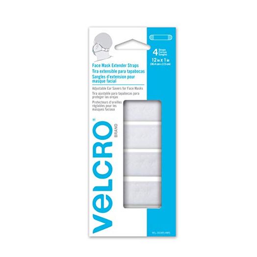 VELCRO Brand Face Mask Extender Straps 4pk White, 12” x 1” Comfortable and Adjustable Ear Savers, VEL-30085-USA