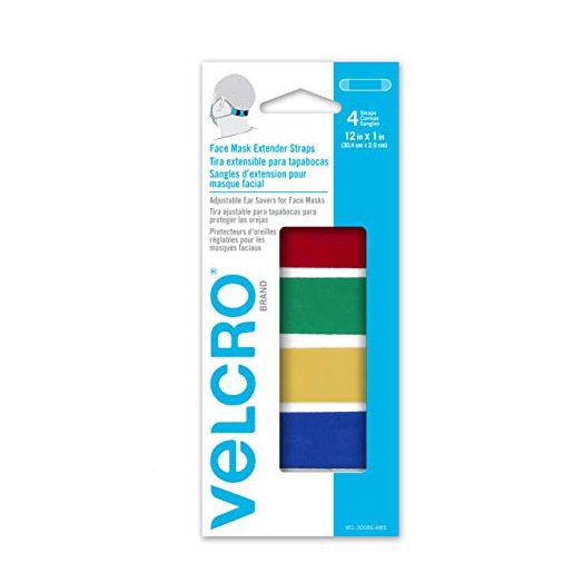VELCRO Brand Face Mask Extender Straps 4pk Multi-Color, 12” x 1” Comfortable and Adjustable Ear Savers, VEL-30086-USA