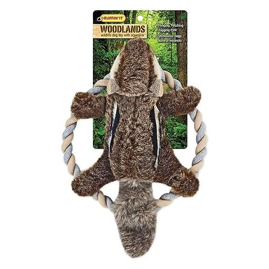 RUFFIN' IT Rhode Island Textile Woodlands Chipmunk Plush Dog Toy with Rope Chew Ring, Mutli, 8.5 inch (Pack of 1), All Breed Sizes