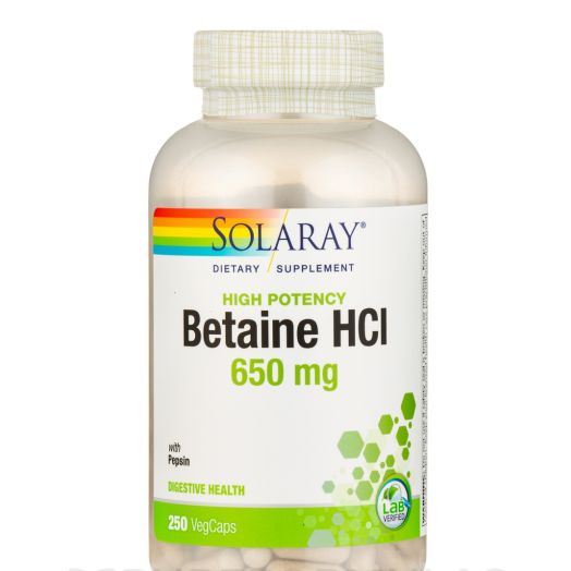 Solaray High Potency HCL with Pepsin 650 mg - 250 Vegetarian Capsules