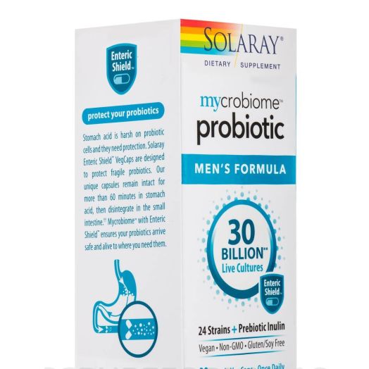 Solaray mycrobiome probiotic Men's Formula, 30 Billion, 24 Strains + Prebiotic Inulin - 30 Enteric VegCaps