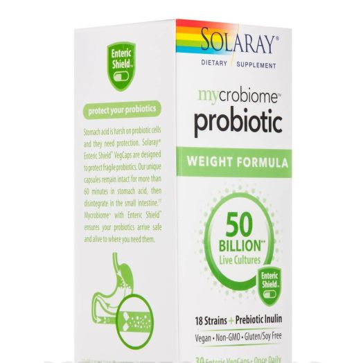 Solaray mycrobiome probiotic Weight Formula, 50 Billion, 18 Strains + Prebiotic Inulin - 30 Enteric VegCaps