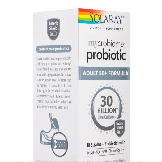 Solaray mycrobiome probiotic Adult 50+ Formula, 30 Billion, 18 Strains + Prebiotic Inulin - 30 Enteric VegCaps