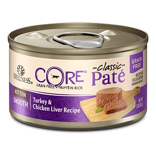 Wellness Core Natural Grain Free Wet Canned Cat Food, Kitten Turkey & Chicken Liver, 3 Oz Can - 12-Pack