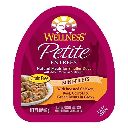 Wellness Petite Entrees Mini Filets Grain Free Natural Wet Small Breed Dog Food, Roasted Chicken & Beef, 3-Ounce Cup