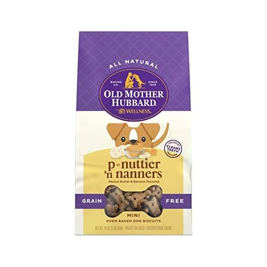 Old Mother Hubbard Peanut Butter & Banana Dog Treats, Grain Free, Oven Baked Crunchy Treats for Small Dogs, Natural, Healthy, Mini Training Treats, No Artificial Preservatives or Meat by-Products