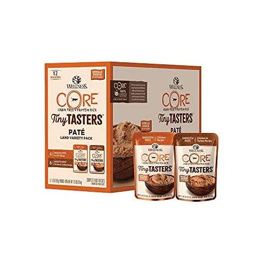 Wellness CORE Tiny Tasters Wet Cat Food, Complete & Balanced Natural Pet Food, Made with Real Meat, 1.75-Ounce Pouch, 12 Pack (Adult Cat, Land Variety Pack)