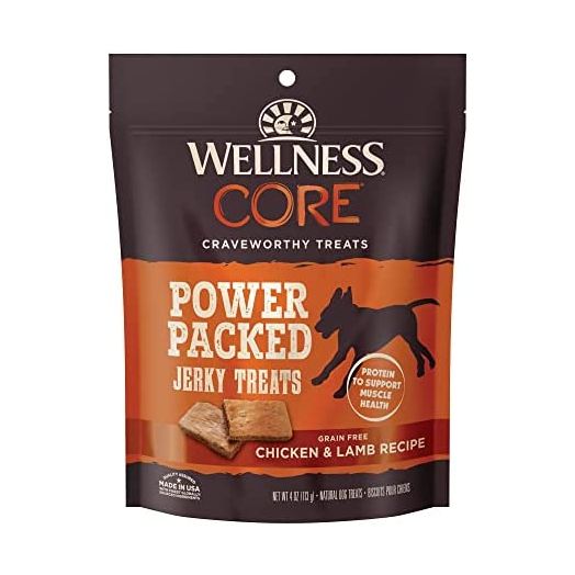 Wellness CORE Pure Rewards Natural Grain Free Jerky Bites Dog Treats, Chicken & Lamb Recipe, 4-Ounce Bag
