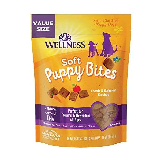 Wellness Soft Puppy Bites Natural Grain-Free Treats for Training, Dog Treats with Real Meat and DHA, No Artificial Flavors (Lamb & Salmon, 8-Ounce Bag)