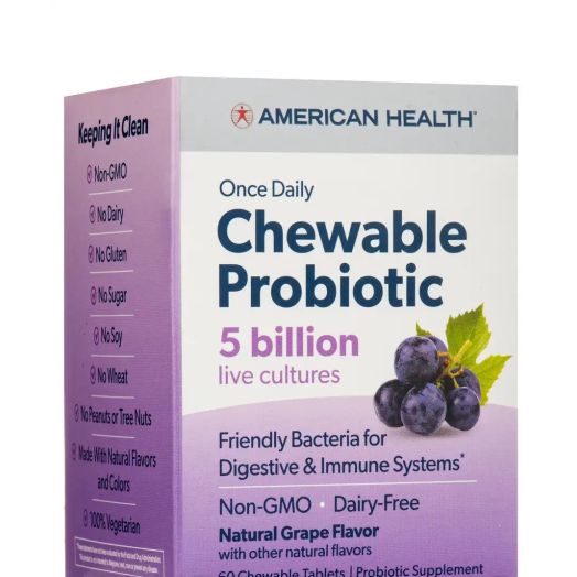 American Health Chewable Probiotic 5 Billion, Natural Grape Flavor - 60 Chewable Tablets