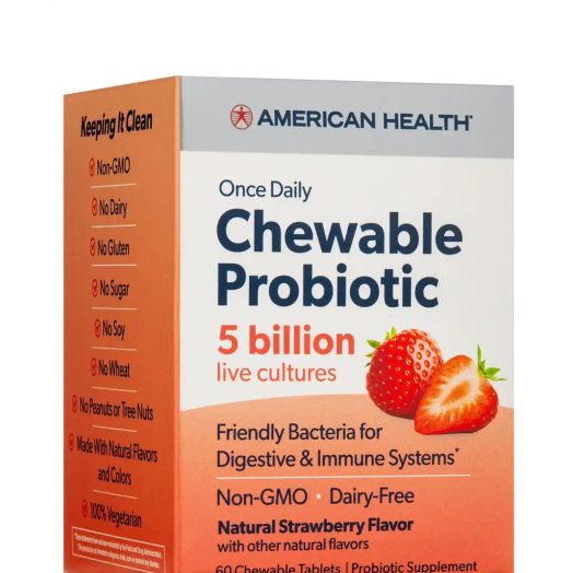 American Health Chewable Probiotic 5 Billion, Natural Strawberry Flavor - 60 Chewable Tablets