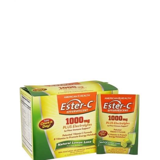 Ester-C 1000 mg Effervescent Lemon Lime Powder - 1 Box of 21 Single Serving Packets