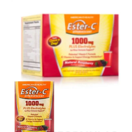 Ester-C 1000 mg Effervescent Raspberry Powder - 1 Box of 21 Single Serving Packets