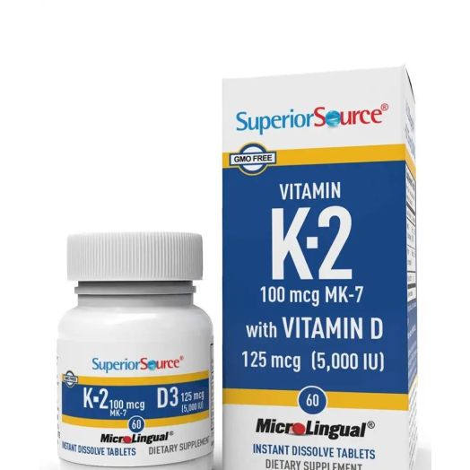 Superior Source Vitamin K2 100 mcg (Mk7) with Vitamin D 125 mcg (5,000 IU) - 60 MicroLingual Tablets