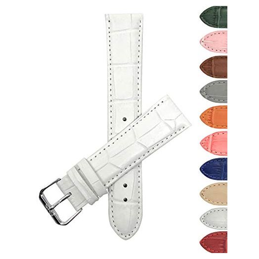Bandini 18mm Womens Italian Leather Watch Band Strap - White - Alligator Pattern