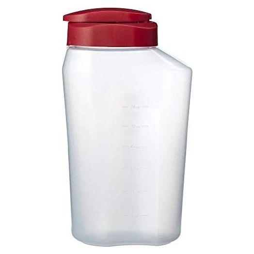 Goodcook 10661 1 quart mixing easy pour bottle with measurments rounded grip, Tighten Square Cap with snap Lock Cap, clear and red