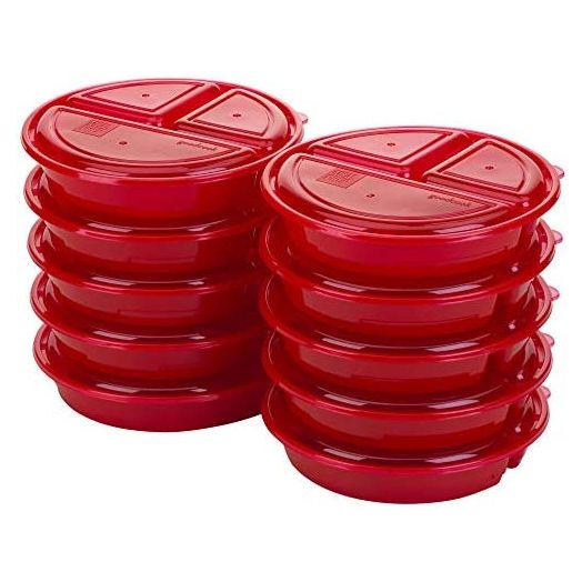 Good Cook Meal Prep on Fleek, 3 Compartments BPA Free, Microwavable/Dishwasher/Freezer Safe, Red