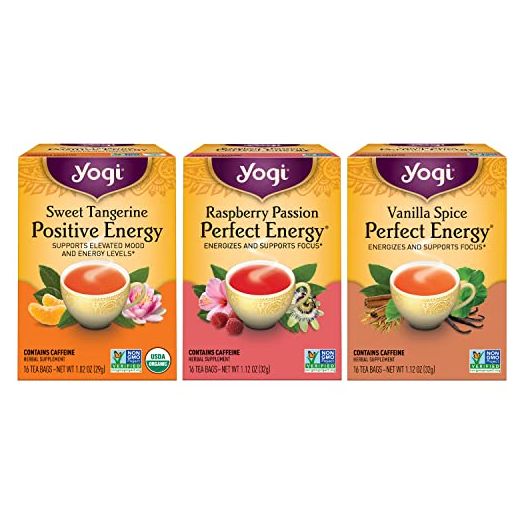 Yogi Tea - Energy Tea Variety Pack Sampler (3 Pack) - Sweet Tangerine Positive Energy, Raspberry Passion Perfect Energy, and Vanilla Spice Perfect Energy - Contains Caffeine - 48 Tea Bags