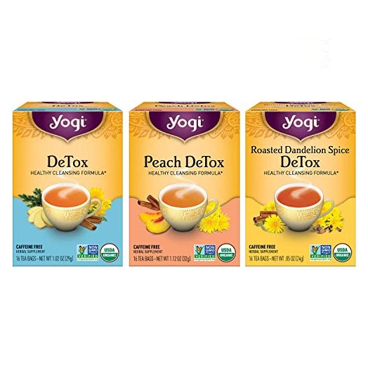 Yogi Tea - Herbal Detox Tea Variety Pack Sampler (3 Pack) - Includes DeTox, Peach DeTox, and Roasted Dandelion Spice Detox Teas - Caffeine Free - 48 Organic Herbal Tea Bags
