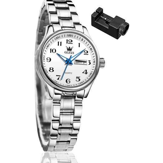 OLEVS Gold Silver Stainless Steel Waterproof Wrist Watch for Women Female Watches Easy Reader Casual Analog Date Day