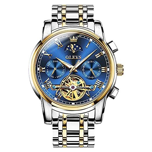 OLEVS Mens Watch Automatic Mechanical Tourbillon Self Winding Luxury Stainless Steel Waterproof Luminous Date Wrist Watch