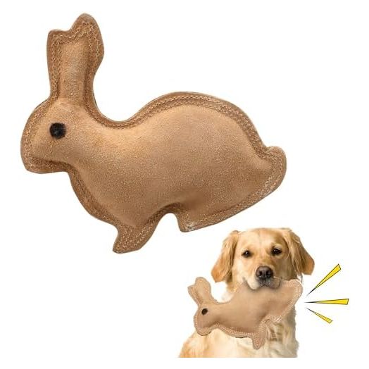 SPOT Dura-Fused Leather Rabbit - Durable Dog Toy with Squeaker, Real Leather & Jute Fabric, Interactive Toy for Moderate & Aggressive Chewers, Small and Medium Dogs and Puppies, 7.5in
