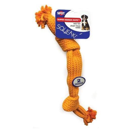 Ethical Pets Super Squeak Rope Dog Toy with 2-Squeaker, 14-Inch