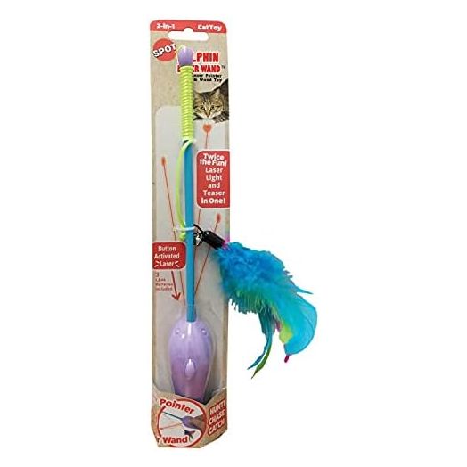 SPOT Dolphin Laser & Feather Teaser Wand Cat Toy, Multi, 52119