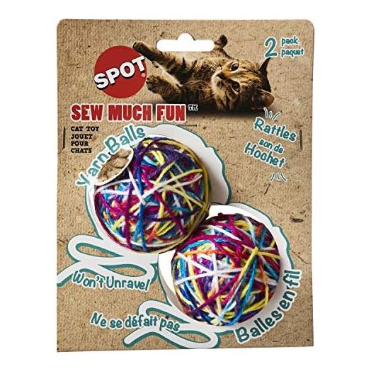 SPOT Ethical Products Sew Much Fun/Yarn Ball Cat Toy / 2.5" / 2Pack, Multicolor