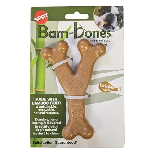 SPOT Bam-Bones Wishbone - Made with Strong Bamboo Fiber, Durable Long Lasting Dog Chew for Light to Moderate Chewers, Great Toy for Adult Dogs & Teething Puppies Under 30lbs, 5.25in, Chicken Flavor