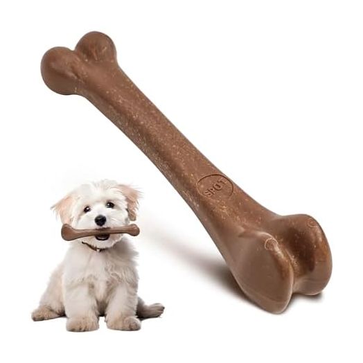 SPOT Bam-Bones Bone - Made with Strong Bamboo Fiber, Durable Long Lasting Dog Chew for Light to Moderate Chewers, Great Toy for Adult Dogs & Teething Puppies under 25lbs, 5.75in, Bacon Flavor