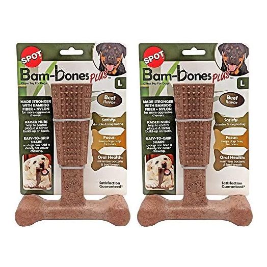 Ethical Pet 2 Pack of Bambones Plus Dog Chew Toys, Large 7 Inch, Beef Flavor