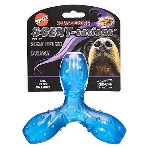 SPOT Play Strong Scent-sations Trident - Scent-Infused, Strong, Durable TPR Rubber, Heavy Duty Dog Toys for Aggressive Chewers up to 45lbs, Perfect for Puppies & Medium Breeds, 6in, Bacon Flavored