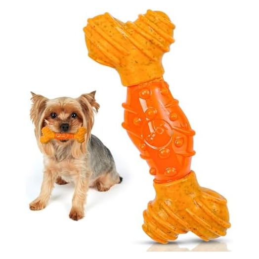 SPOT Bam-Bones Dental Bone - Made with Bamboo Fiber and a Massaging Rubber Center, Durable Oral Care Dog Chew for Light Chewers & Teething Puppies under 25lbs, 6in Allergen Free Peanut Butter Flavor