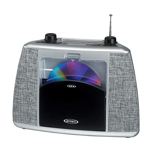 Jensen Home CD Player System Sport Handle + Bluetooth Boombox Portable Bluetooth Music System with CD Player +CD-R/RW & FM Radio with Aux-in & Headphone Jack Line-in (CD-565SL Black/Silver)