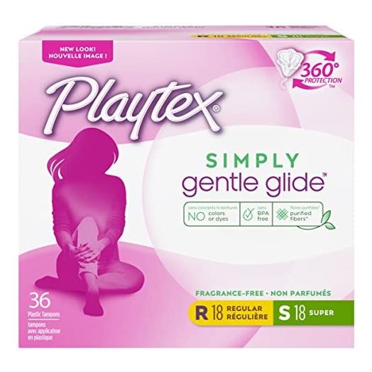Playtex Simply Gentle Glide Multipack Unscented Tampons with Regular and Super Absorbencies, 36 Count (Packaging May Vary)