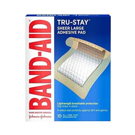 Band-Aid Brand Tru-Stay Adhesive Pads, Large Sterile Bandages for Wound Care, Large Size, 10 ct