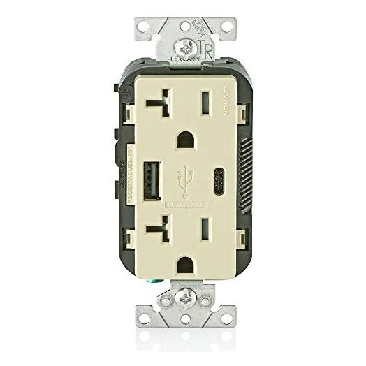 Leviton T5833-I 20-Amp Type-C USB Charger/Tamper Resistant Receptacle, Ivory