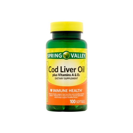 Spring Valley Cod Liver Oil + Vitamin A&D Softgels, 100 Ct
